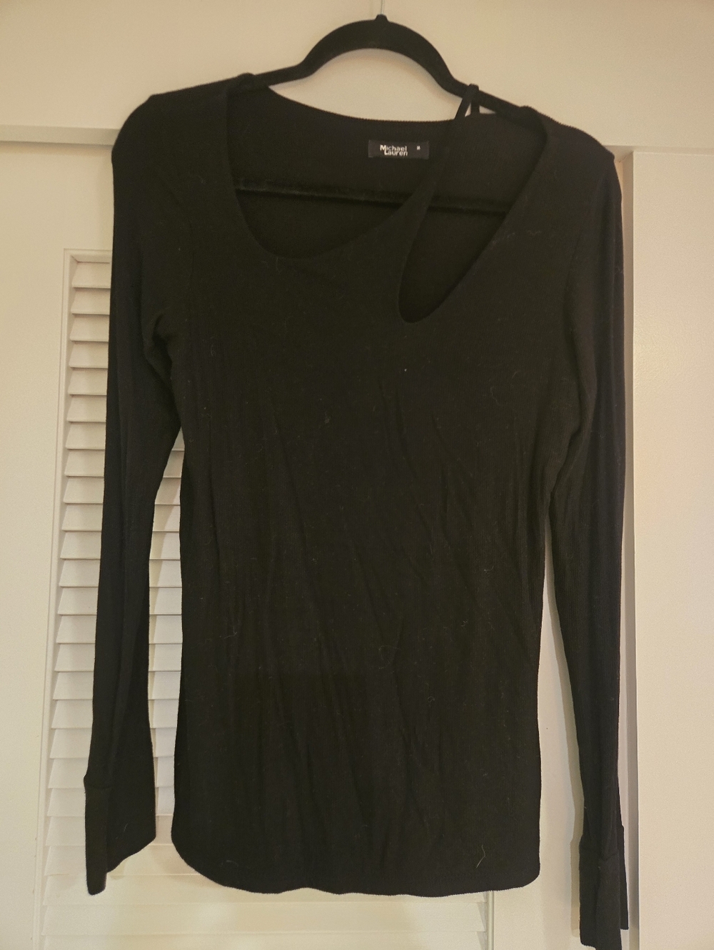 Michael Lauren Black Long Sleeve Top with Asymmetric Cutout